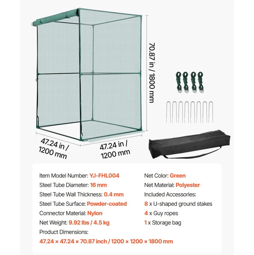 VEVOR Crop Cage, 3.9 x 3.9 x 5.9 ft Plant Protection Tent with Zippered Door, Wind-Resistant Tall Crop Cage, Easy to Install, Outdoor Raised Bed Cover, Tomato Plant Netting for Garden Patio Lawn
