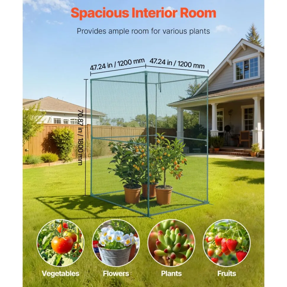 VEVOR Crop Cage, 3.9 x 3.9 x 5.9 ft Plant Protection Tent with Zippered Door, Wind-Resistant Tall Crop Cage, Easy to Install, Outdoor Raised Bed Cover, Tomato Plant Netting for Garden Patio Lawn