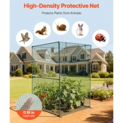 VEVOR Crop Cage, 3.9 x 3.9 x 5.9 ft Plant Protection Tent with Zippered Door, Wind-Resistant Tall Crop Cage, Easy to Install, Outdoor Raised Bed Cover, Tomato Plant Netting for Garden Patio Lawn