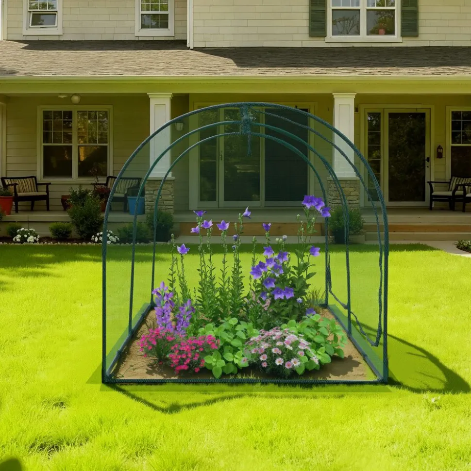 VEVOR Crop Cage, 8.1 x 3.9 x 3.9 ft Plant Protection Tent with Zippered Door, Wind-Resistant Tall Crop Cage, Easy to Install, Outdoor Raised Bed Cover with Frame, Plant Netting for Garden Patio Lawn