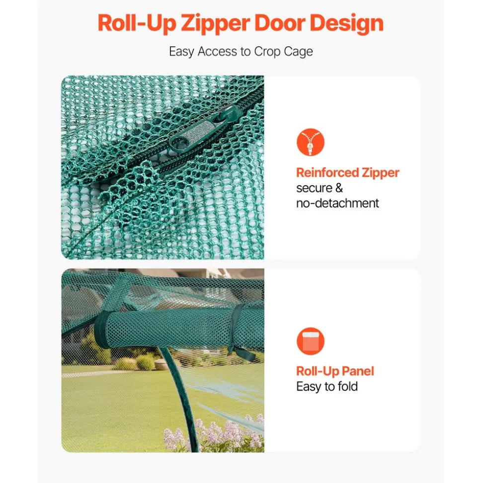 VEVOR Crop Cage, 8.1 x 3.9 x 3.9 ft Plant Protection Tent with Zippered Door, Wind-Resistant Tall Crop Cage, Easy to Install, Outdoor Raised Bed Cover with Frame, Plant Netting for Garden Patio Lawn