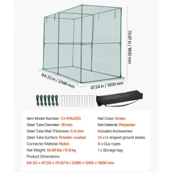VEVOR Crop Cage, 7.8 x 3.9 x 5.9 ft Plant Protection Tent with Zippered Door, Wind-Resistant Tall Crop Cage, Easy to Install, Outdoor Raised Bed Cover, Tomato Plant Netting for Garden Patio Lawn