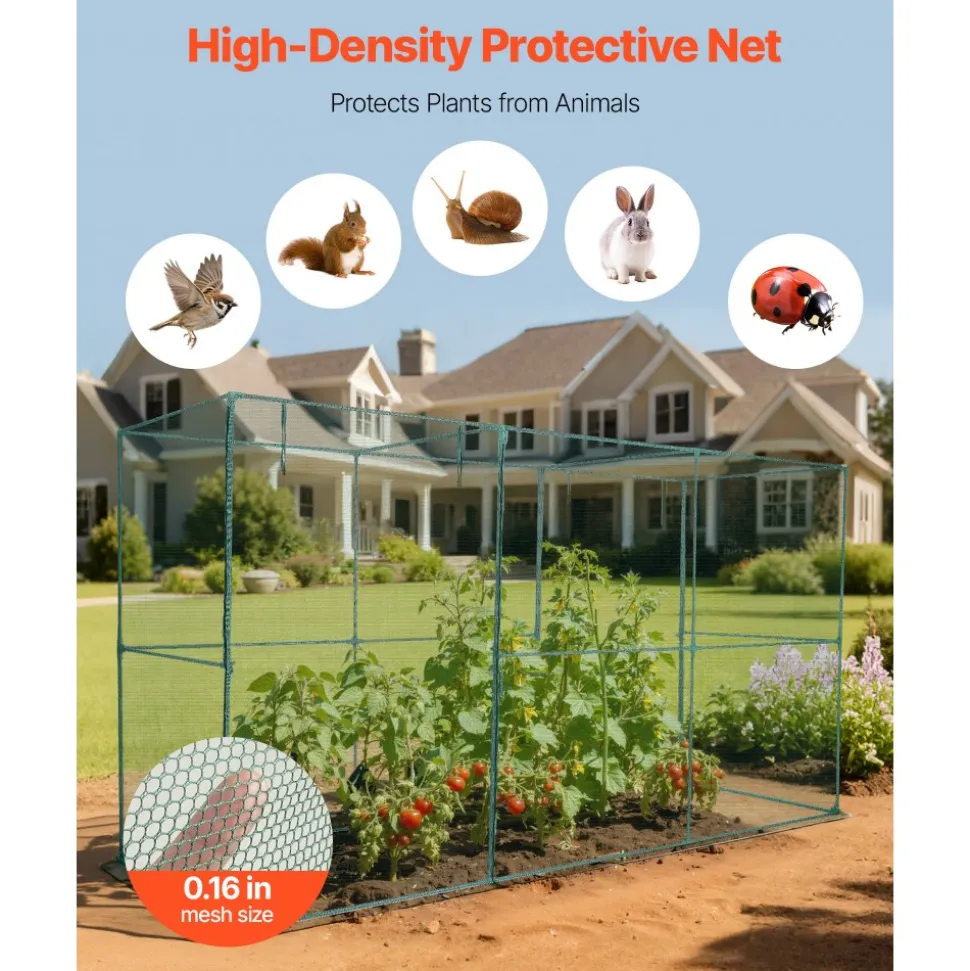 VEVOR Crop Cage, 11.6 x 3.9 x 6.3 ft Plant Protection Tent with Zippered Door, Wind-Resistant Tall Crop Cage, Easy to Install, Outdoor Raised Bed Cover, Tomato Plant Netting for Garden Patio Lawn