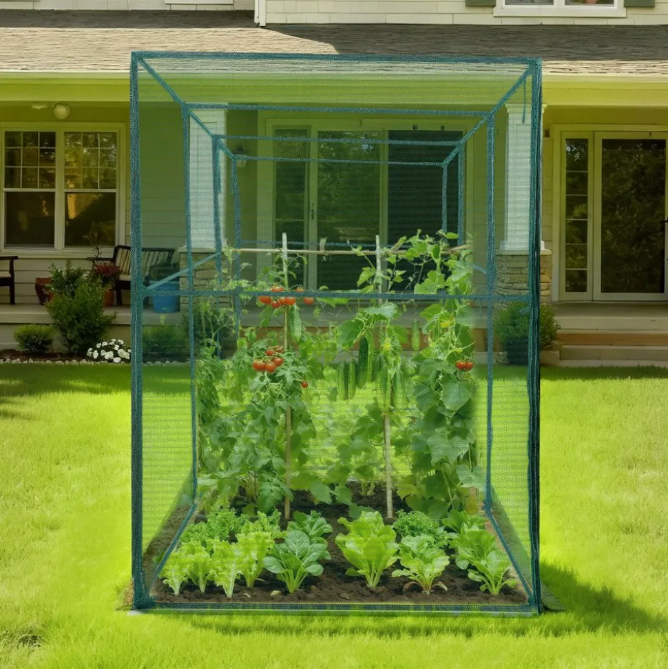 VEVOR Crop Cage, 11.6 x 3.9 x 6.3 ft Plant Protection Tent with Zippered Door, Wind-Resistant Tall Crop Cage, Easy to Install, Outdoor Raised Bed Cover, Tomato Plant Netting for Garden Patio Lawn