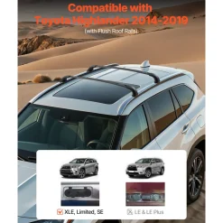 VEVOR Cross Bars Roof Racks, 165lbs Capacity, Compatible with Toyota Highlander 2014-2019 XLE, Limited, SE with Flush Roof Rails, Heavy Duty Aluminum Crossbar Racks Roof Rail Rooftop Luggage Canoe