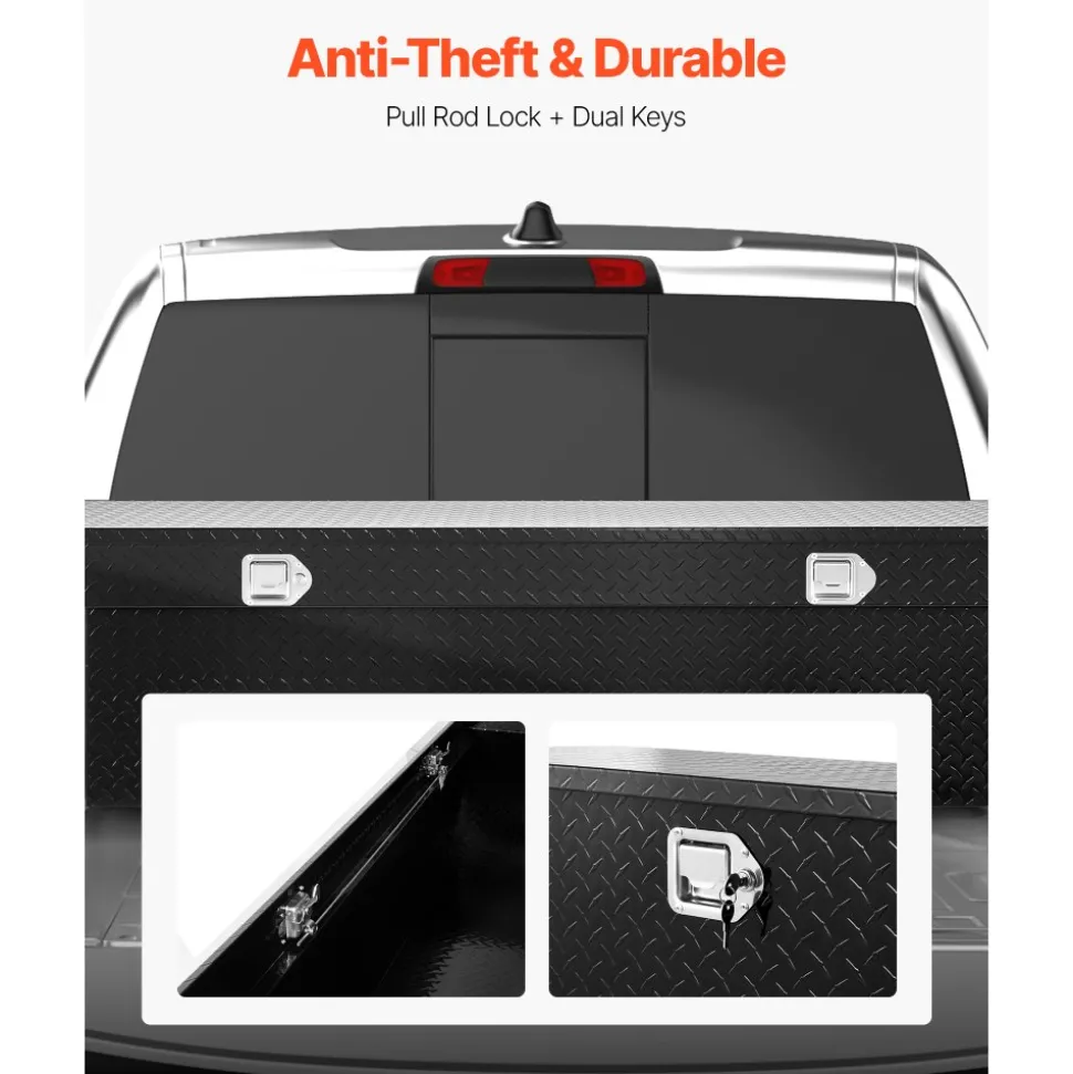 VEVOR Crossover Truck Tool Box, 71x27x18 In, Heavy Duty Aluminum Toolbox with Diamond Texture, Pick Up Truck Bed RV Trailer Toolbox, Waterproof Storage Organizer with Lock, Keys, Side Handles, Black
