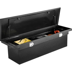VEVOR Crossover Truck Tool Box, 71x27x18 In, Heavy Duty Aluminum Toolbox with Diamond Texture, Pick Up Truck Bed RV Trailer Toolbox, Waterproof Storage Organizer with Lock, Keys, Side Handles, Black