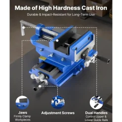 VEVOR Cross Slide Drill Press Vise, 4 Inch Jaw Width, 2 Way X-Y Axis Bench Vise, 3.5 Inch Max Jaw Opening, Heavy Duty Cast Iron, Workbench Vice Clamp, for Woodworking Drilling CNC Milling Machine