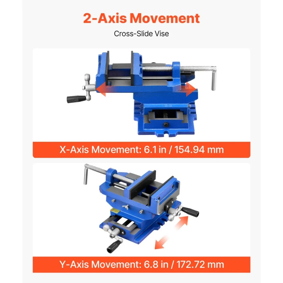 VEVOR Cross Slide Drill Press Vise, 6 Inch Jaw Width, 2 Way X-Y Axis Bench Vise, 5.7 Inch Max Jaw Opening, Heavy Duty Cast Iron, Workbench Vice Clamp, for Woodworking Drilling CNC Milling Machine
