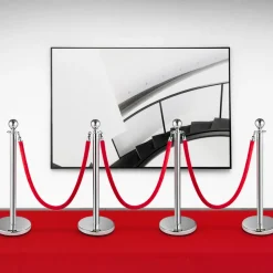 VEVOR Crowd Control Stanchion, Set of 4 Pieces Silver Stanchion Set, Stanchion Set with 5 ft/1.5 m Red Velvet Rope, Crowd Control Barrier