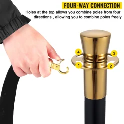 VEVOR Crowd Control Stanchion, Set of 6 Pieces Stanchion Set, Stanchion Set with 5 ft/1.5 m Black Velvet Rope, Black Crowd Control Barrier with Sturdy Concrete and Metal Base – Easy Connect Assembly