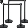 VEVOR Crowd Control Stanchion, Set of 4 Pieces Stanchion Set, Stanchion Set with 6.6 ft/2 m Black Retractable Belt, Black Crowd Control Barrier with Concrete and Metal Base – Easy Connect Assembly