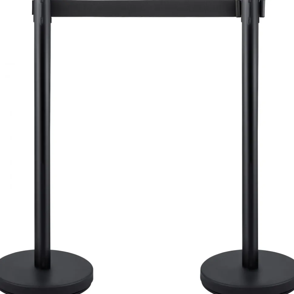 VEVOR Crowd Control Stanchion, Set of 4 Pieces Stanchion Set, Stanchion Set with 6.6 ft/2 m Black Retractable Belt, Black Crowd Control Barrier with Concrete and Metal Base – Easy Connect Assembly