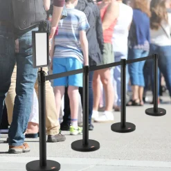 VEVOR Crowd Control Stanchions, 6-Pack Crowd Control Barriers, Carbon Steel Baking Painted Stanchion Queue Post with Sign Holder & 3PCS 6.5FT Retractable Belt, Belt Barrier Line Divider, Easy Assembly