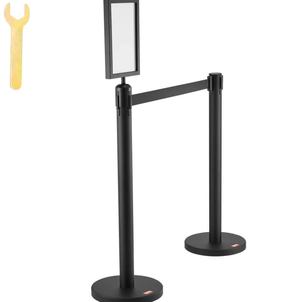VEVOR Crowd Control Stanchions, 6-Pack Crowd Control Barriers, Carbon Steel Baking Painted Stanchion Queue Post with Sign Holder & 3PCS 6.5FT Retractable Belt, Belt Barrier Line Divider, Easy Assembly