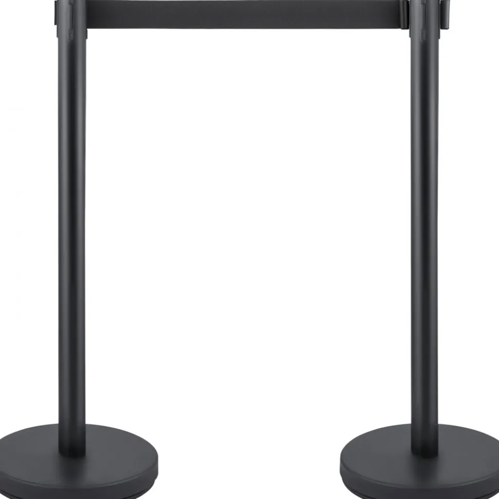 VEVOR Crowd Control Stanchion, Set of 6 Pieces Stanchion Set, Stanchion Set with 6.6 ft/2 m Black Retractable Belt, Black Crowd Control Barrier with Concrete and Metal Base - Easy Connect Assembly