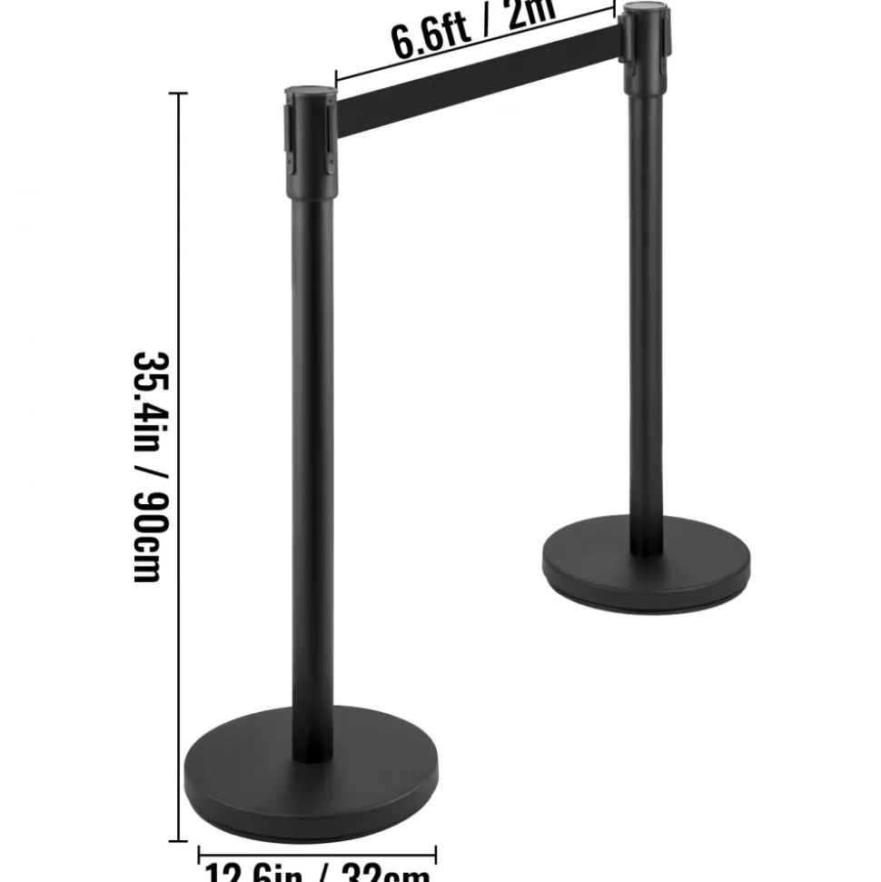VEVOR Crowd Control Stanchion, Set of 8 Pieces Stanchion Set, Stanchion Set with 6.6 ft/2 m Black Retractable Belt, Black Crowd Control Barrier with Concrete and Metal Base – Easy Connect Assembly