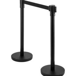 VEVOR Crowd Control Stanchion, Set of 8 Pieces Stanchion Set, Stanchion Set with 6.6 ft/2 m Black Retractable Belt, Black Crowd Control Barrier with Concrete and Metal Base – Easy Connect Assembly
