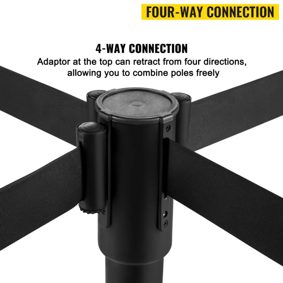 VEVOR Crowd Control Stanchion, Set of 8 Pieces Stanchion Set, Stanchion Set with 6.6 ft/2 m Black Retractable Belt, Black Crowd Control Barrier with Concrete and Metal Base – Easy Connect Assembly