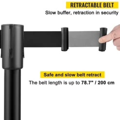 VEVOR Crowd Control Stanchion, Set of 8 Pieces Stanchion Set, Stanchion Set with 6.6 ft/2 m Black Retractable Belt, Black Crowd Control Barrier with Concrete and Metal Base – Easy Connect Assembly
