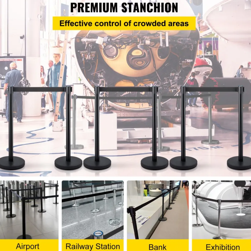 VEVOR Crowd Control Stanchions, 6-Pack Crowd Control Barriers with 3PCS 6.5FT Retractable Belt, Stanchion Posts Queue Pole for Crowd Control Barriers, Easy Assembly