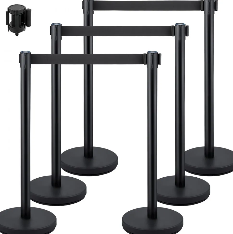 VEVOR Crowd Control Stanchions, 6-Pack Crowd Control Barriers with 3PCS 6.5FT Retractable Belt, Stanchion Posts Queue Pole for Crowd Control Barriers, Easy Assembly