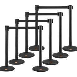 VEVOR Crowd Control Stanchion, Set of 8 Pieces Stanchion Set, Stanchion Set with 6.6 ft/2 m Black Retractable Belt, Black Crowd Control Barrier with Concrete and Metal Base – Easy Connect Assembly