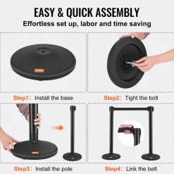 VEVOR Crowd Control Stanchions, 8-Pack Crowd Control Barriers with 4PCS 6.5FT Black Retractable Belts, Plastic Stanchion Queue Post, Belt Barriers Line Divider Stanchion Set for Airport, Exhibition