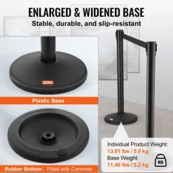 VEVOR Crowd Control Stanchions, 8-Pack Crowd Control Barriers with 4PCS 6.5FT Black Retractable Belts, Plastic Stanchion Queue Post, Belt Barriers Line Divider Stanchion Set for Airport, Exhibition