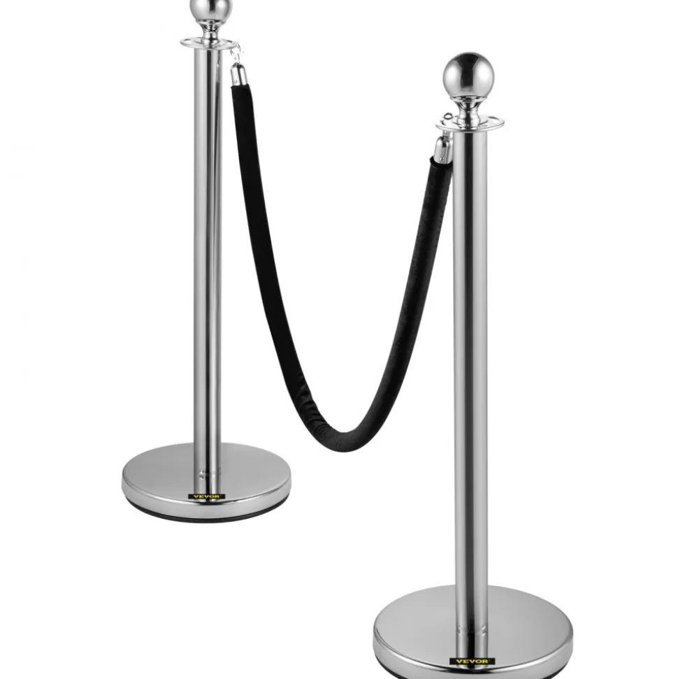 VEVOR Crowd Control Stanchion, Set of 2 Pieces Stanchion, Stanchion Set with 5 ft/1.5 m Black Velvet Rope, Silver Crowd Control Barrier with Sturdy Concrete and Metal Base – Easy Connect Assembly