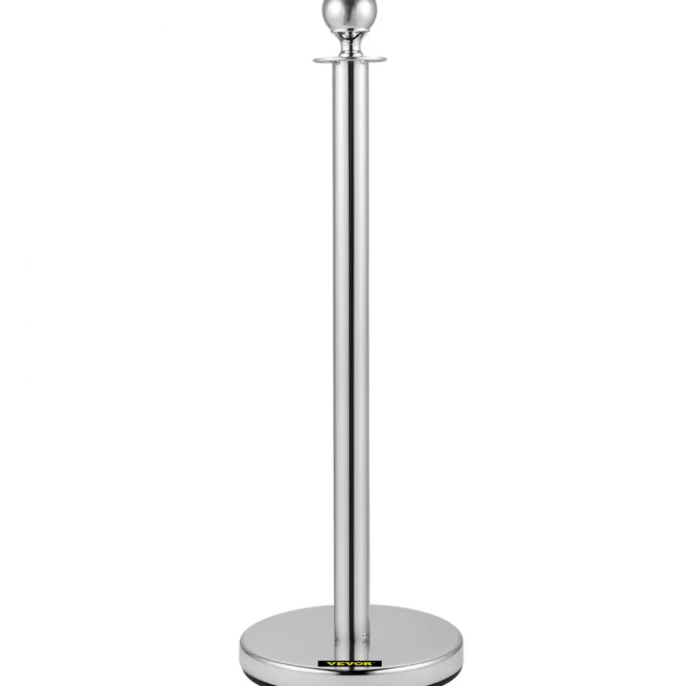 VEVOR Crowd Control Stanchion, Set of 2 Pieces Stanchion, Stanchion Set with 5 ft/1.5 m Black Velvet Rope, Silver Crowd Control Barrier with Sturdy Concrete and Metal Base – Easy Connect Assembly