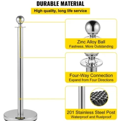 VEVOR Crowd Control Stanchion, Set of 2 Pieces Stanchion, Stanchion Set with 5 ft/1.5 m Black Velvet Rope, Silver Crowd Control Barrier with Sturdy Concrete and Metal Base – Easy Connect Assembly
