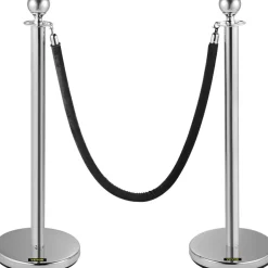 VEVOR Crowd Control Stanchion, Set of 2 Pieces Stanchion, Stanchion Set with 5 ft/1.5 m Black Velvet Rope, Silver Crowd Control Barrier with Sturdy Concrete and Metal Base – Easy Connect Assembly