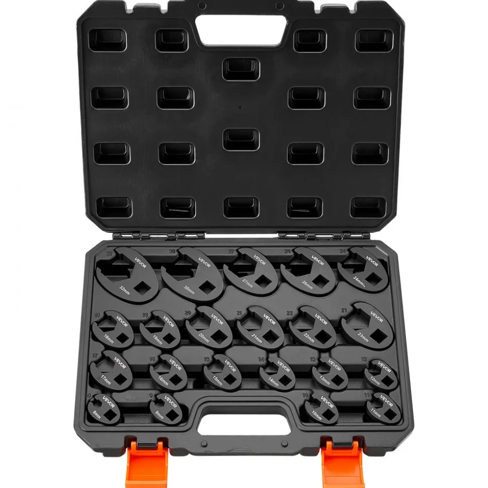 VEVOR Crowfoot Wrench Set, 1/2" and 3/8" Drive, 21-Piece Metric Dual-Drive Flare Nut Crows Foot Wrenches, with Storage Case, Dual Size Markings on Tools and Case, for Maintenance