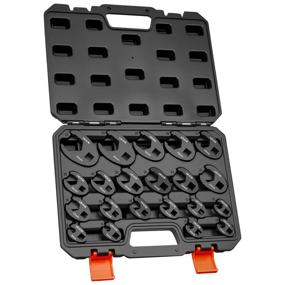 VEVOR Crowfoot Wrench Set, 1/2" and 3/8" Drive, 21-Piece Metric Dual-Drive Flare Nut Crows Foot Wrenches, with Storage Case, Dual Size Markings on Tools and Case, for Maintenance