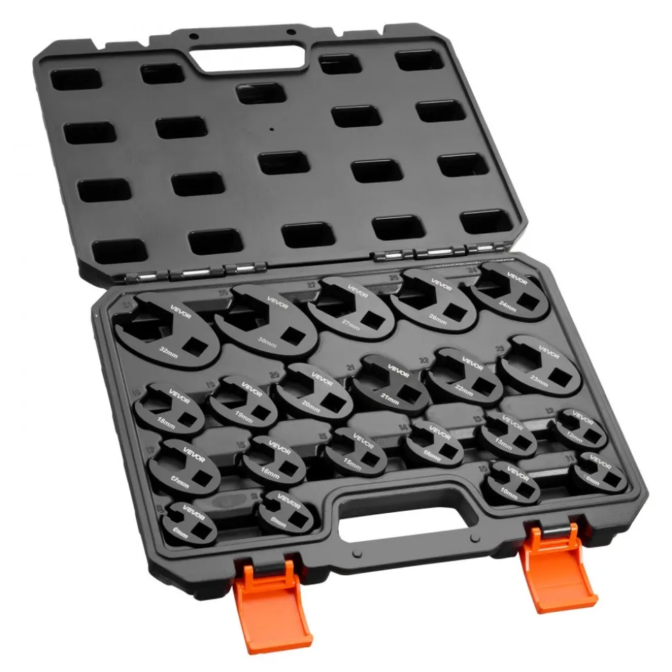 VEVOR Crowfoot Wrench Set, 1/2" and 3/8" Drive, 21-Piece Metric Dual-Drive Flare Nut Crows Foot Wrenches, with Storage Case, Dual Size Markings on Tools and Case, for Maintenance