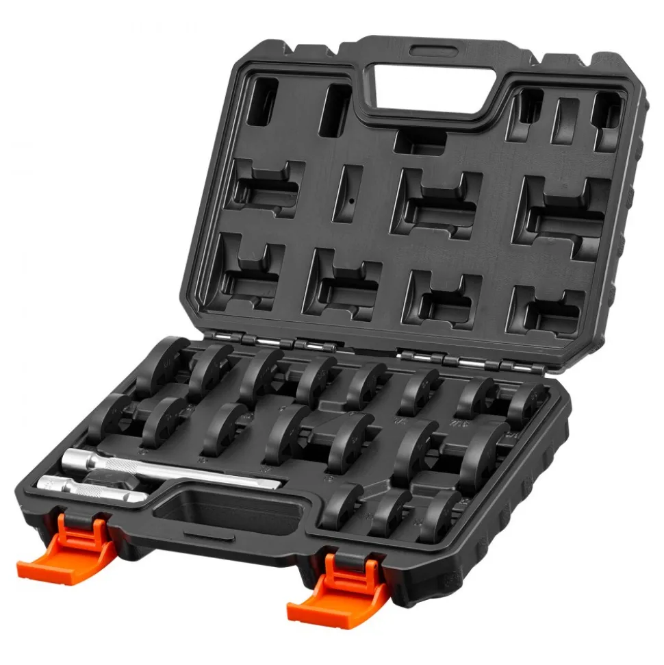 VEVOR Crowfoot Wrench Set, 3/8" Drive, 20-Piece Metric and SAE Size Flare Nut Crows Foot Wrenches, with Storage Case, Dual Size Markings on Tools and Case, for Auto Maintenance