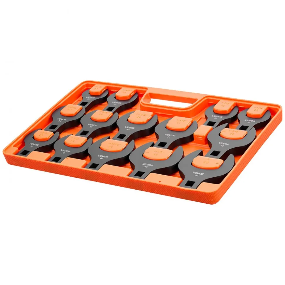 VEVOR Crowfoot Wrench Set, 1/2" Drive, 14-Piece Metric 27 to 50 mm Crows Foot Wrenches, with Storage Tray, Dual Size Markings on Tools and Tray, for Auto Maintenance or Repairs