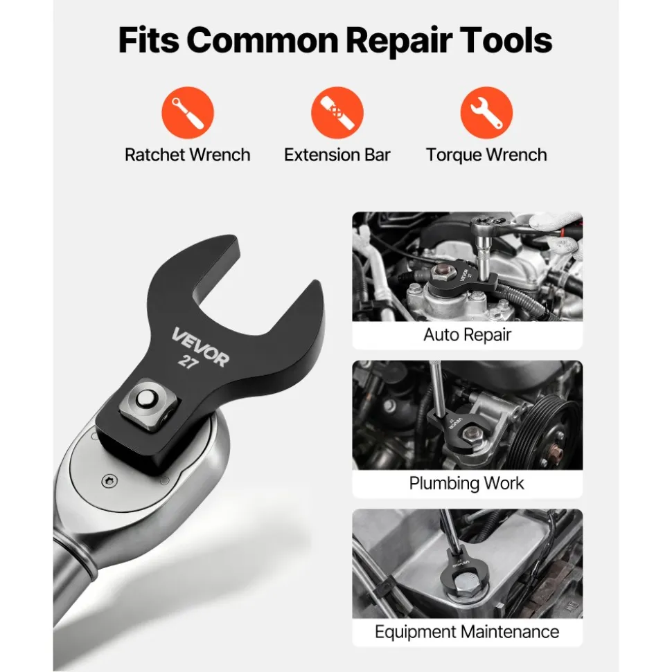 VEVOR Crowfoot Wrench Set, 1/2" Drive, 14-Piece Metric 27 to 50 mm Crows Foot Wrenches, with Storage Tray, Dual Size Markings on Tools and Tray, for Auto Maintenance or Repairs