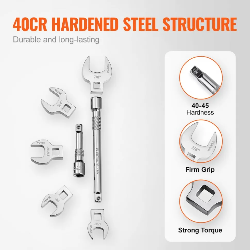 VEVOR Crowfoot Wrench Set, 3/8" Drive 20-Piece Crows Foot Wrench Set with 2 Extension Bars and EVA Tool Organizer,40CR Material with Mirror Chrome Finish, SAE 3/8"-7/8" and Metric 10-22 mm,
