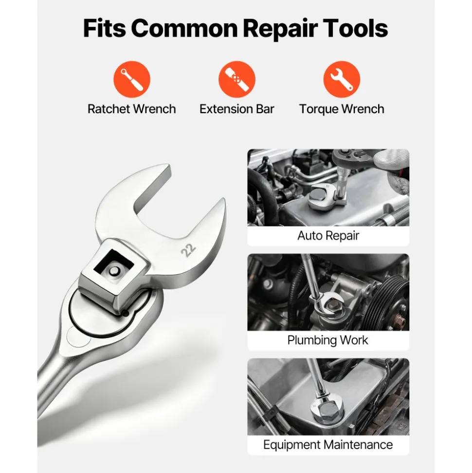 VEVOR Crowfoot Wrench Set, 3/8" Drive, 30-Piece Metric and SAE Size Crows Foot Wrenches, Cr-Mo Alloy Steel, with Storage Case, Dual Size Markings on Tools and Case, for Auto Maintenance or Repairs