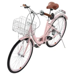 VEVOR Cruiser Bike, 7-Speed, 26-Inch Pink Beach Cruiser Bike with Large Capacity Basket and Rear Rack, Secure & Sturdy Cruiser Bike with Adjustable Seat, Fits for Cycling, Exercise & Shopping