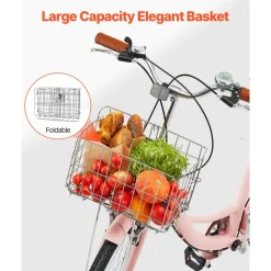 VEVOR Cruiser Bike, 7-Speed, 26-Inch Pink Beach Cruiser Bike with Large Capacity Basket and Rear Rack, Secure & Sturdy Cruiser Bike with Adjustable Seat, Fits for Cycling, Exercise & Shopping