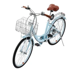 VEVOR Cruiser Bike, 1-Speed, 26-Inch Light Blue Beach Cruiser Bike with Large Capacity Basket and Rear Rack, Secure & Sturdy Cruiser Bike with Adjustable Seat, Fits for Cycling, Exercise & Shopping
