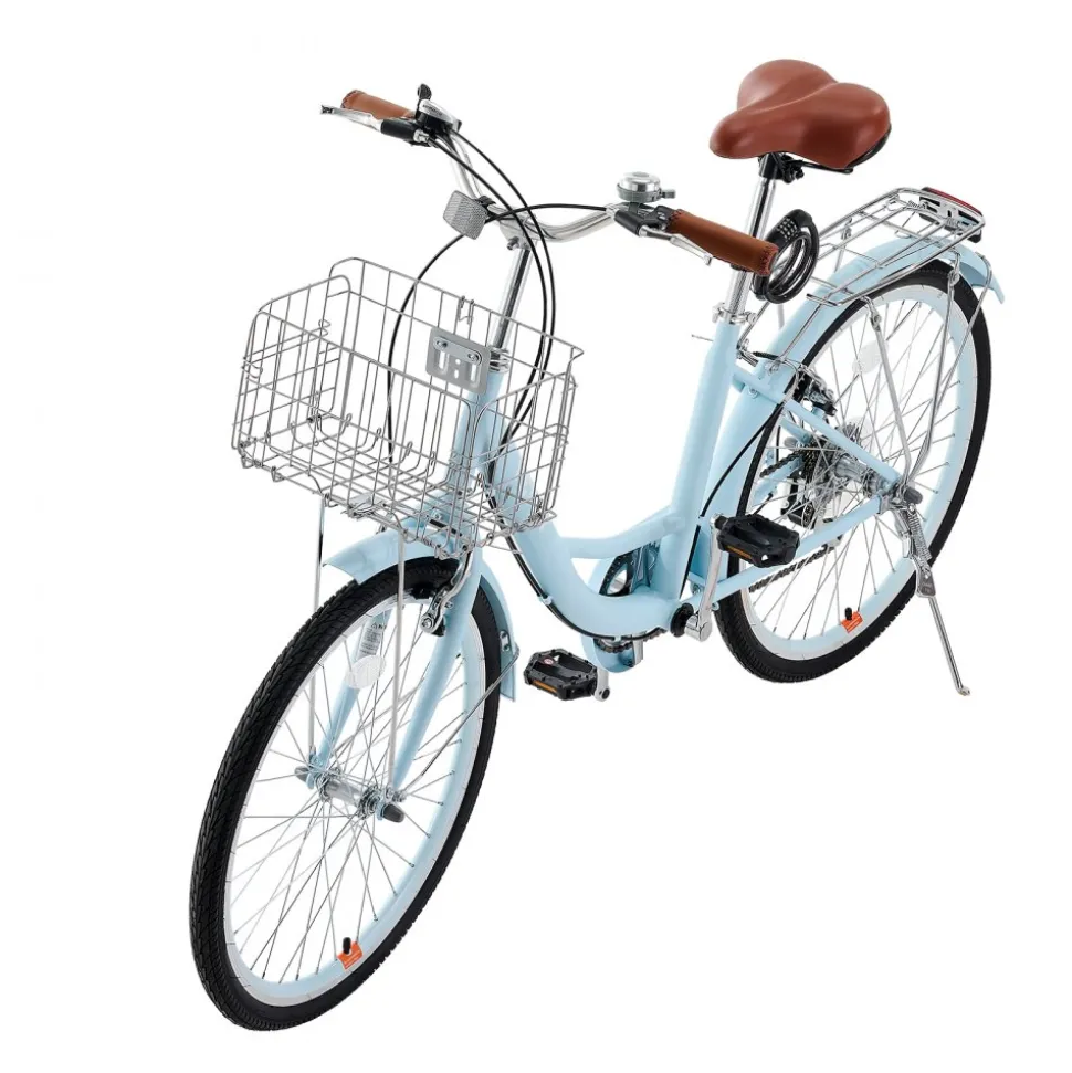 VEVOR Cruiser Bike, 1-Speed, 26-Inch Light Blue Beach Cruiser Bike with Large Capacity Basket and Rear Rack, Secure & Sturdy Cruiser Bike with Adjustable Seat, Fits for Cycling, Exercise & Shopping