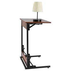 VEVOR C Table, Folding C Shaped End Table with Metal Frame & Adjustable Feet, Foldable C Shaped Side Table for Living Room Bedroom Office, 23.62 x 14.57 x 27.56 inch C Shaped TV Tray, Brown and Black