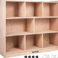 VEVOR Cubby Mobile Tray Storage Cabinet, 8-Compartment Cubby Storage Shelf, Cubby Storage Cabinet 3-shelf, Classroom Cubbies, Classroom Furniture for Home, Daycare and Preschool, Natural