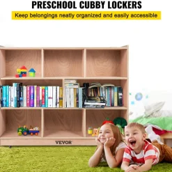 VEVOR Cubby Mobile Tray Storage Cabinet, 8-Compartment Cubby Storage Shelf, Cubby Storage Cabinet 3-shelf, Classroom Cubbies, Classroom Furniture for Home, Daycare and Preschool, Natural