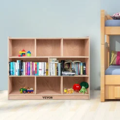 VEVOR Cubby Mobile Tray Storage Cabinet, 8-Compartment Cubby Storage Shelf, Cubby Storage Cabinet 3-shelf, Classroom Cubbies, Classroom Furniture for Home, Daycare and Preschool, Natural