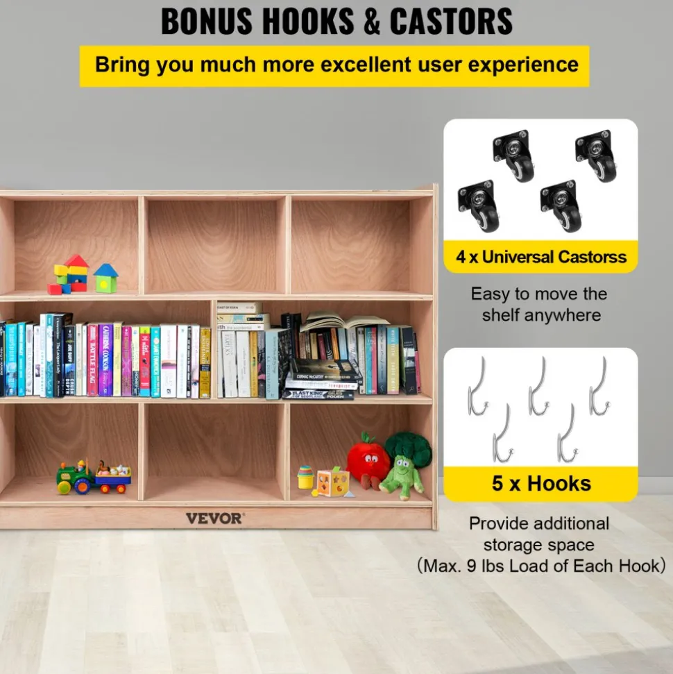 VEVOR Cubby Mobile Tray Storage Cabinet, 8-Compartment Cubby Storage Shelf, Cubby Storage Cabinet 3-shelf, Classroom Cubbies, Classroom Furniture for Home, Daycare and Preschool, Natural